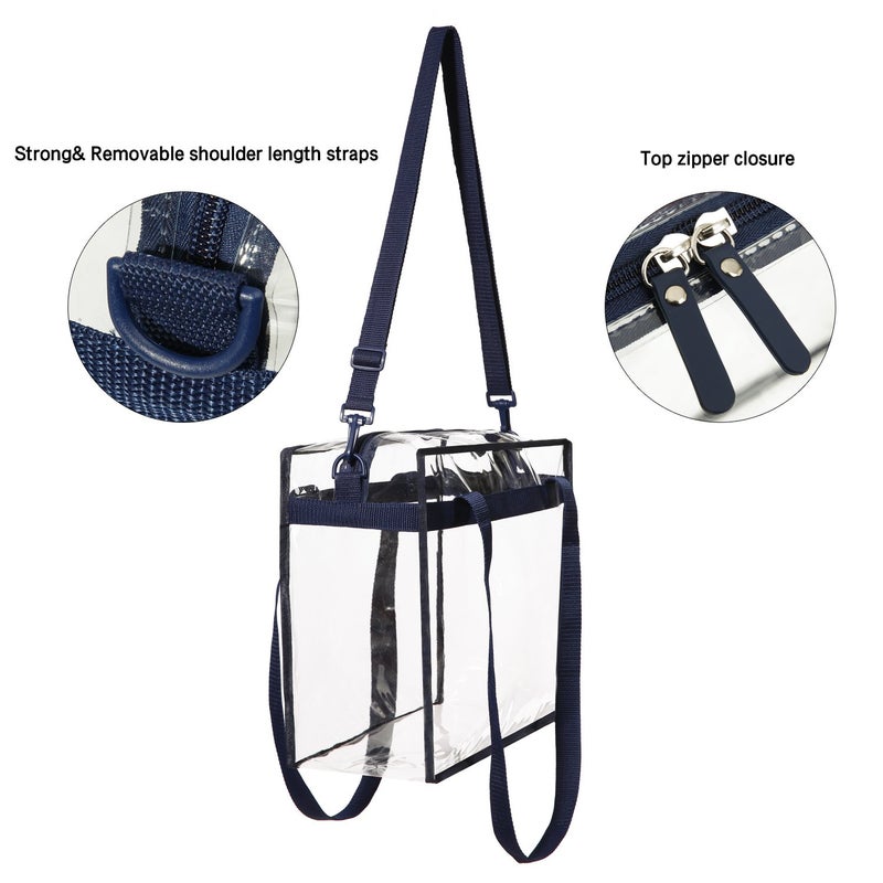 BAGAIL Clear Bags 12x6x12 Stadium Approved Clear Tote Bag with Zipper Closure Crossbody Shoulder Bag with Adjustable Strap(Navy) - Image 2